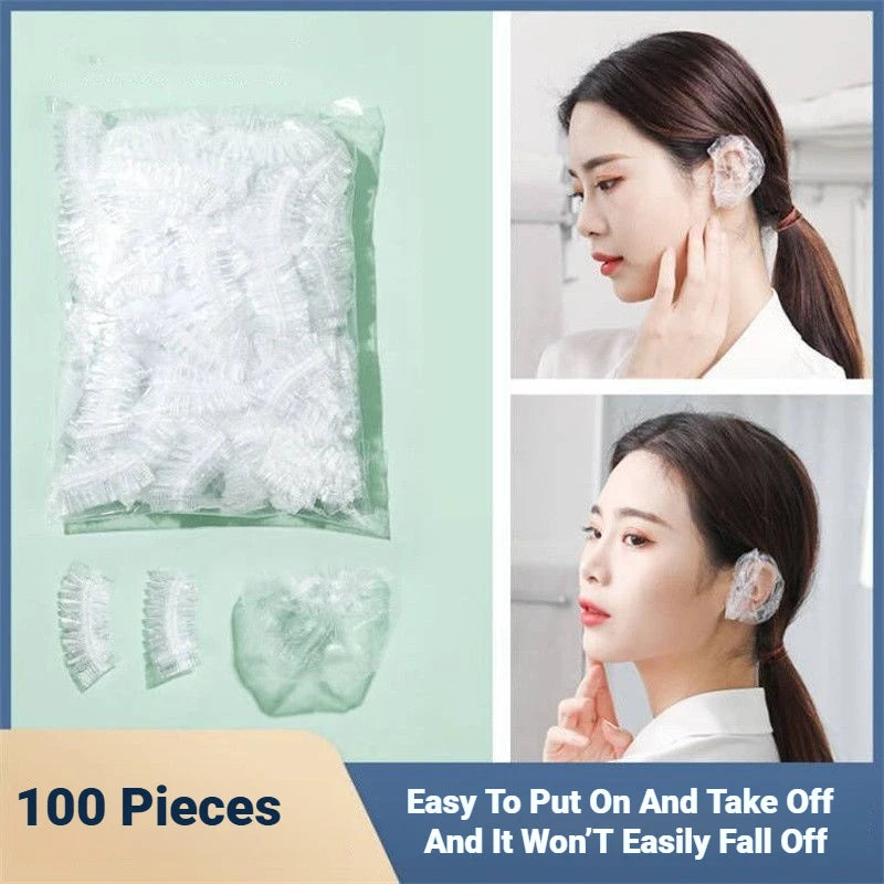 100Pcs Disposable Waterproof Ear Cover Hair Dye Earmuff Shower Bathing Baking Oil Barber Hairdressin