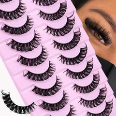 10 Pairs D Curl Russian Strip Lashes | Fluffy Volume False Eyelashes for a Dramatic Cat Eye Look