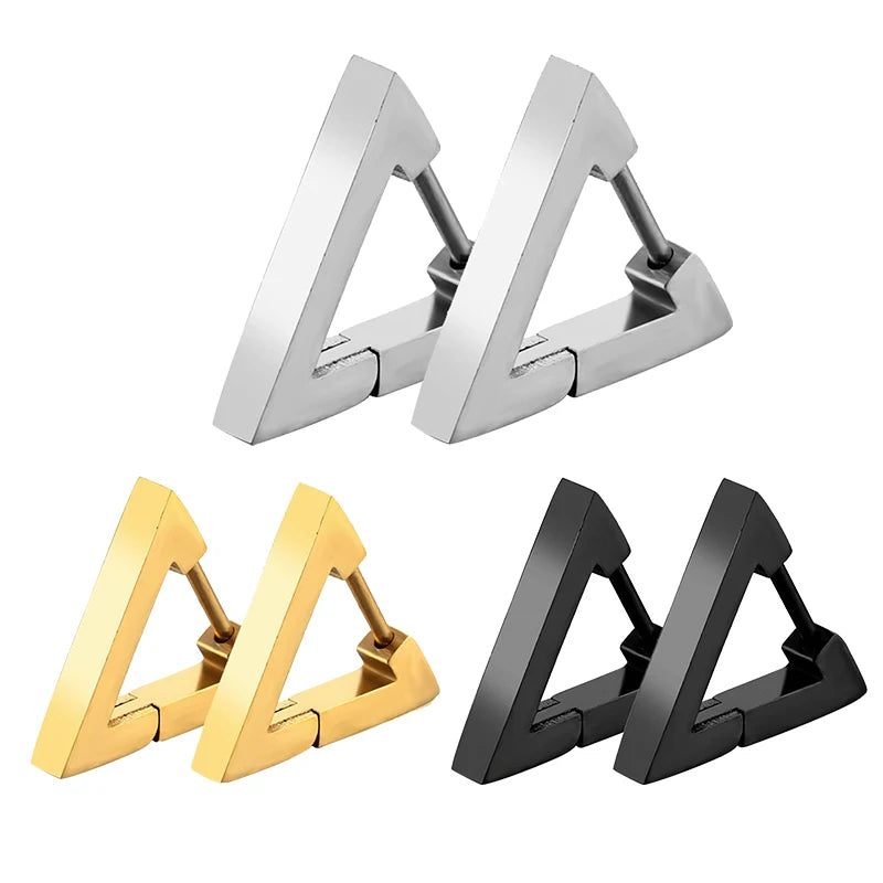 1 Pair Stainless Steel Geometric Triangle Unisex Punk Rock Earrings Women Men Piercing Push-Back Cli