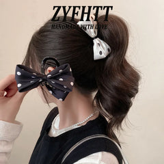 1/2pcs ZYFHTT Classic Black White Polka Dot Bow Hair Clip Claw for Women Elegant Shark Clip Fashion Girl Ponytail Hair Clamp