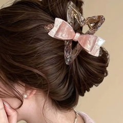 2026 New Pink Bow Tie Transparent Tea Star Hairpin Internet Celebrity Same Plate Hairpin Versatile Back Head Medium Grab Clip