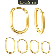 LUXUSTEEL Golden Plated Geometric Oval Hoop Earrings | Unisex Fashion Earrings