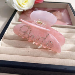 Elegant Shinning Rhinestone Bride Letter Big Acetate Hair Claw Clips for Women White P close-up view
