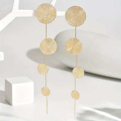 Vintage Metal Round Long Tassel Drop Earrings for Women Exaggerated Black Geometric Circ detail view