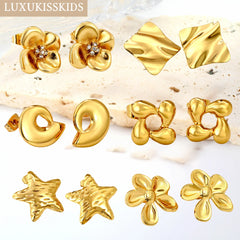 LUXUKISSKIDS Fairy Flower Earrings Stud | Gold-Plated Stainless Steel Piercing Jewelry for Women