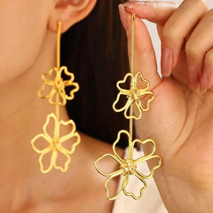 Exaggerated Metal Leaf Flower Drop Earrings for Women Fashion Gold Color Long Geometr alternate view