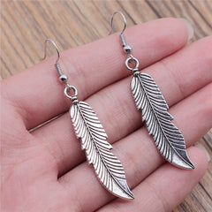 Vintage Feather Dangle Earrings | Boho Drop Earrings for Women detail view
