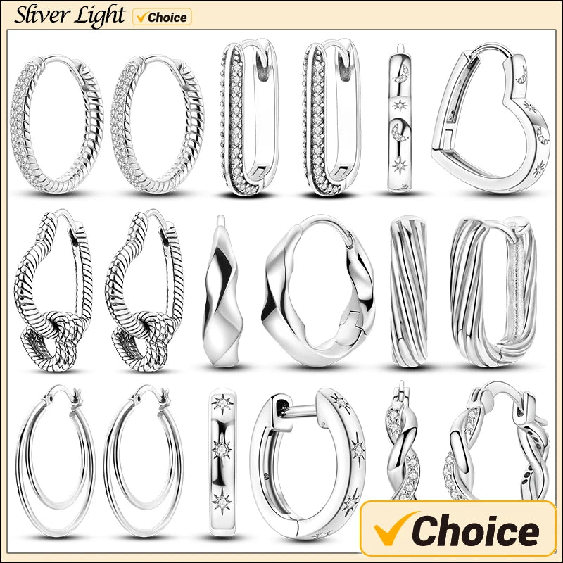 Original 925 Sterling Silver Women Hoop Earrings High Quality Shine Zircon U Shaped Classic Style Ea