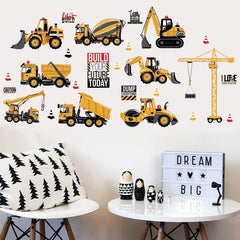 Cartoon Excavator Construction Wall Decals | Baby Boy Nursery Kids Room Stickers detail view