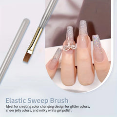 2pcs Wide Soft Bristle Nail Brush Gradient Design Acrylic Handle Gel Polish Applicator close-up view