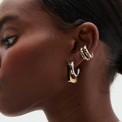 C Shape Hoop Earrings Gold Silver Mix | Trendy Women's Huggie Earrings