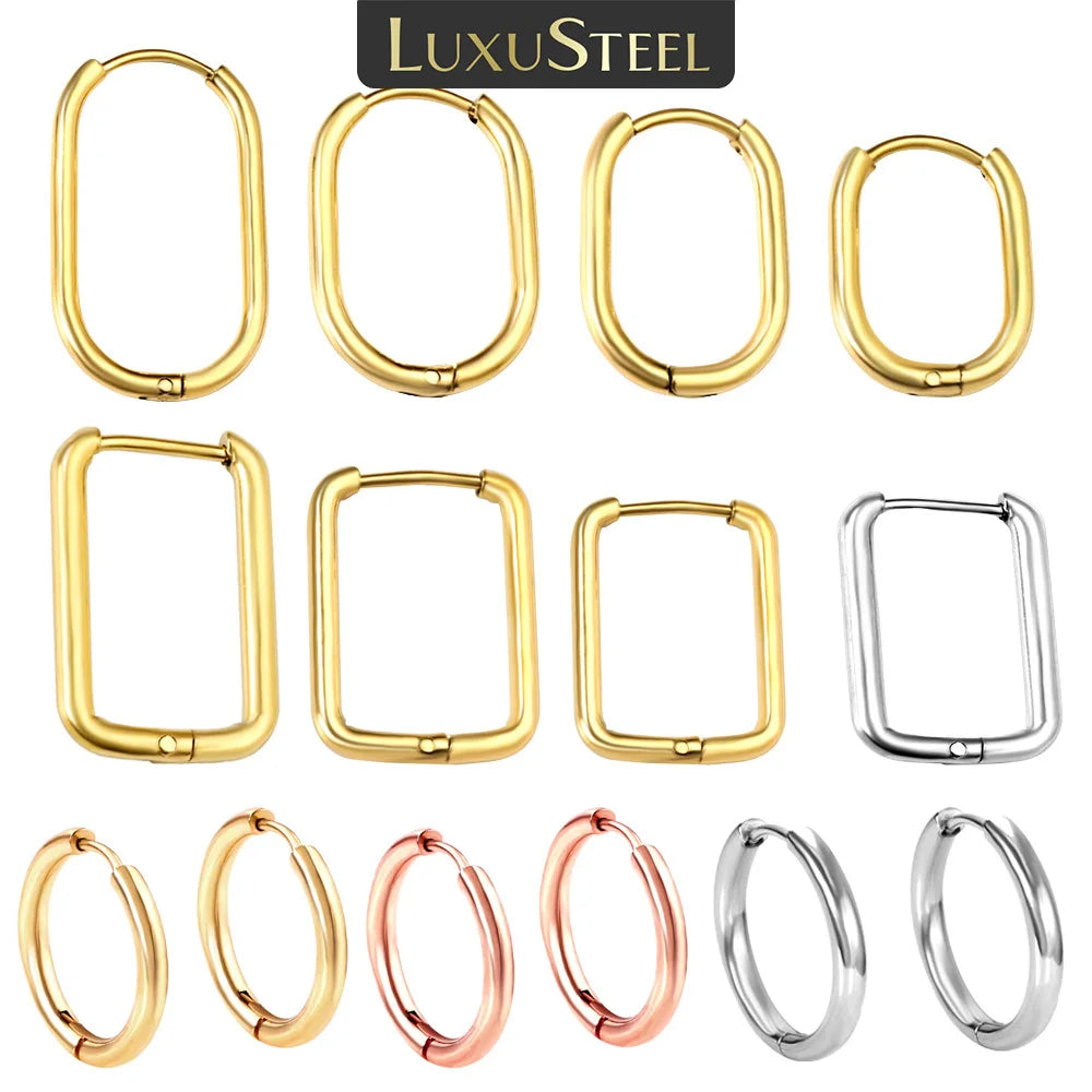 LUXUSTEEL U-Shaped and Geometric Hoop Earrings | Anti-Allergy Stainless Steel Earrings for Women and