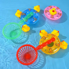 Kids Floating Bath Toys Mini Swimming Rings Rubber Yellow Ducks Fishing Net Washing S alternate view