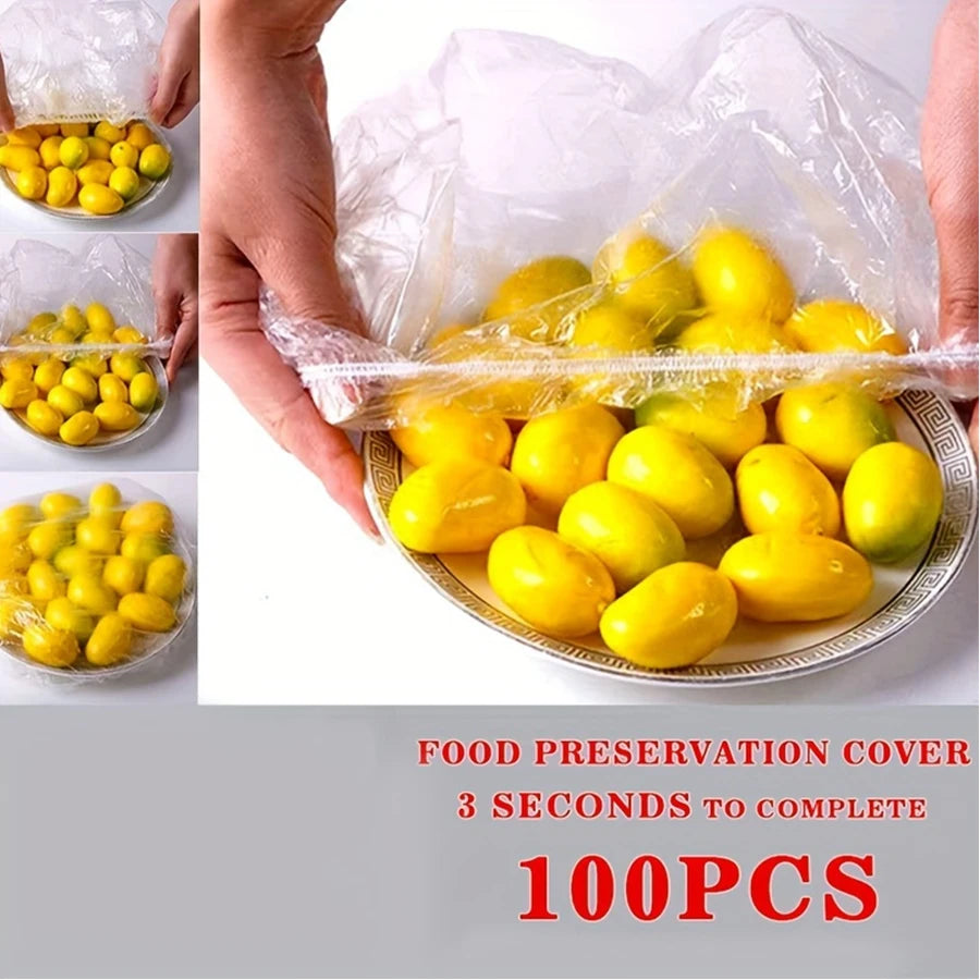 100pcs Disposable Fresh-keeping Cover, Plastic Food Storage Covers, Reusable Bowl Covers Stretch Lid