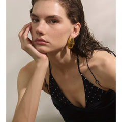 Yhpup Stainless Steel Statement Gold Color PVD Plated Big Stud Earrings for Women Jewelr detail view