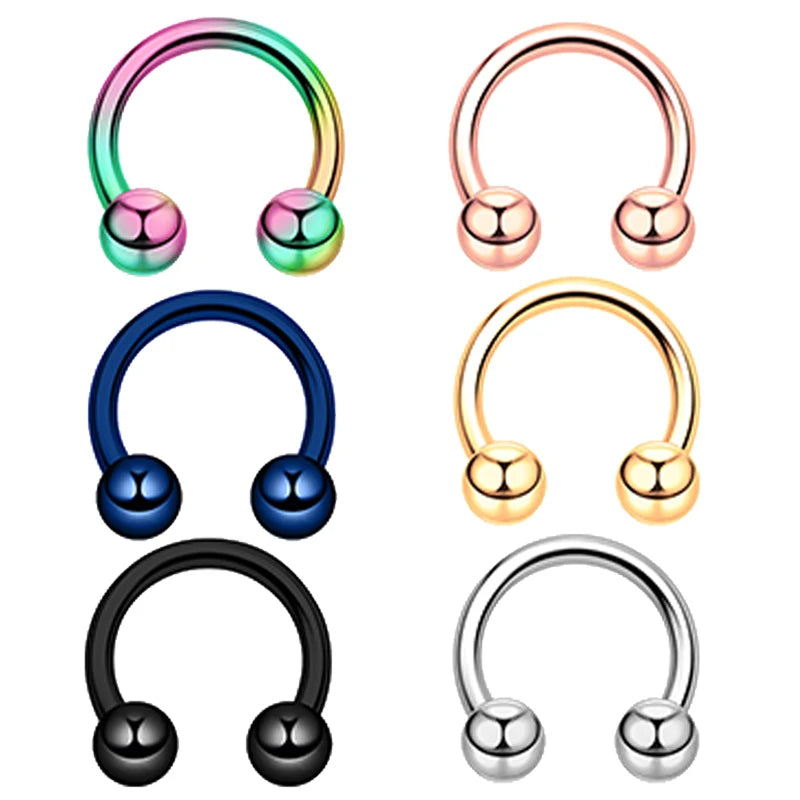6pcs Stainless Steel U-Shaped Nose Ring - Classic Ball Closure Stud, European Style Body Piercing Je