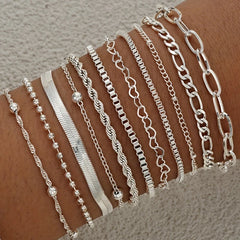 11Pcs/Set Boho Twisted Flat Snake Chain Anklet for Women Summer Beach Vintage Barefoot Ankle Bracele