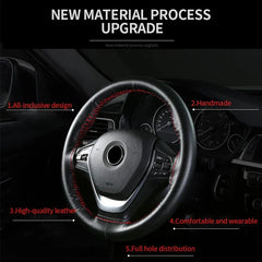 Genuine Leather Steering Wheel Cover, Anti Scratch, 15 Inch detail view