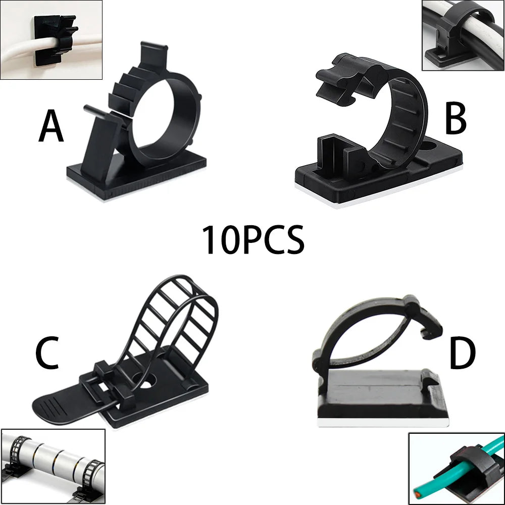 10Pcs Cable Organizer Clip Winder Desk Tidy Clips Management Wire Holder for Mouse Headphone TV Cord