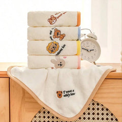 3-Pack/5-Pack Coral Velvet Cartoon Embroidered Small Square Towels, 25Cm*25Cm in Size, Can Be Used for Washing Face, Wiping Hands, and Are Absorbent and Quick-Drying