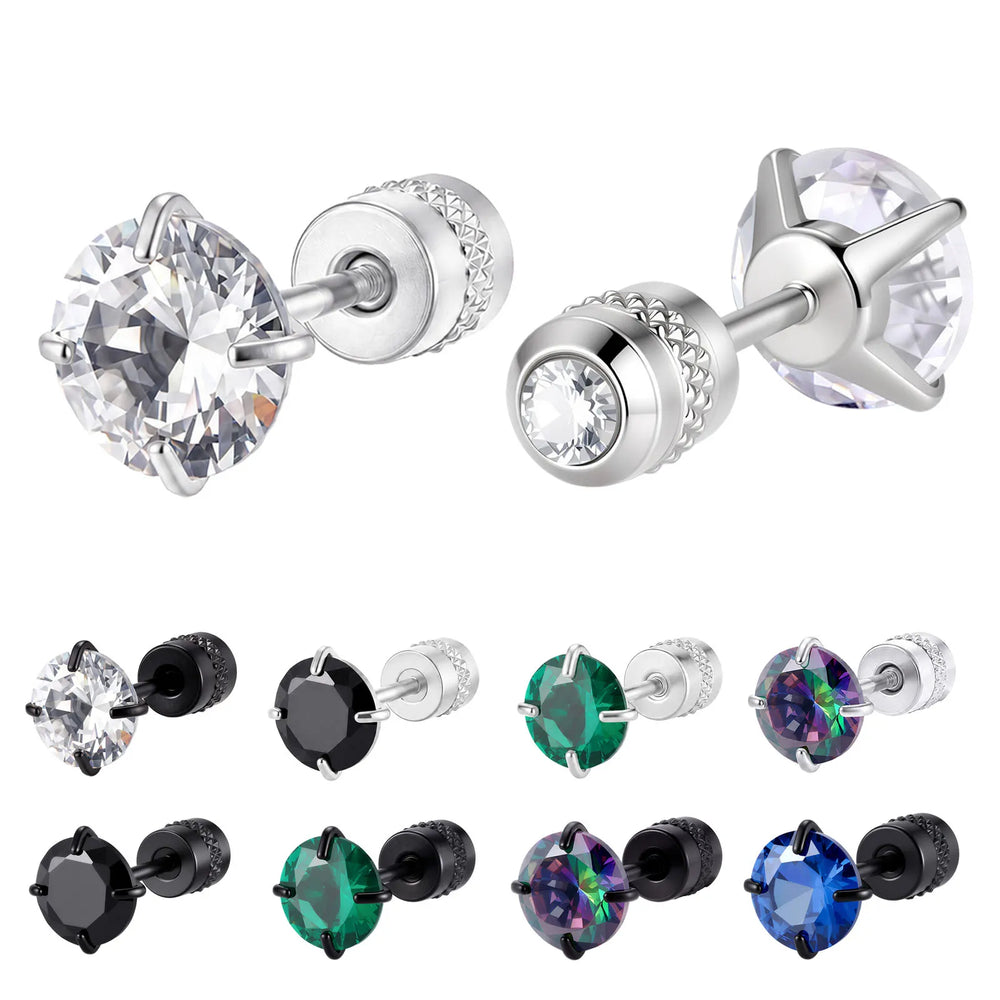 CZ Stud Earrings for Men Women,Hypoallergenic Stainless Steel Round Cubic Zirconia Stud Earrings,Bod