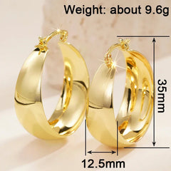 Huitan Charming Women Hoop Earrings Gold Color Metal Luxury Accessories Fashion Gracef close-up view