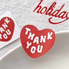 Red Heart Thank You Sticker Set | 30 White Thank You Gift Wrapping Stickers for DIY Baki detail view