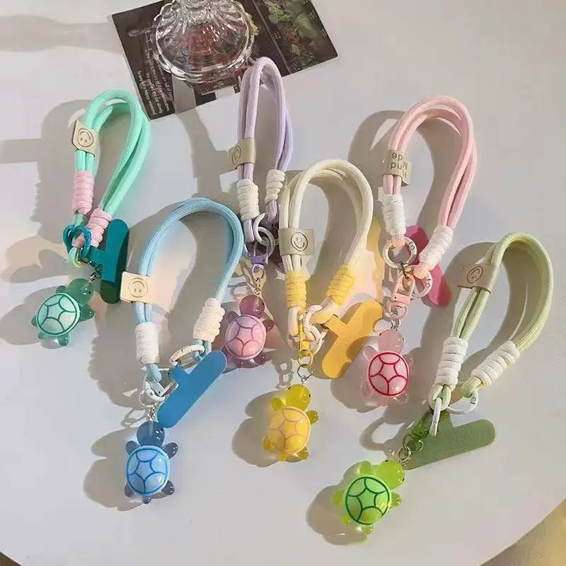 Universal Braided Mobile Phone Lanyard Strap Cartoon Turtle Hanging Key Chain Cord with Patch Wrist