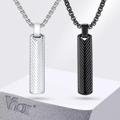Vnox Stainless Steel Vertical Bar Pendant Necklaces for Men Boys, Black Silver Color Metal Collar, S