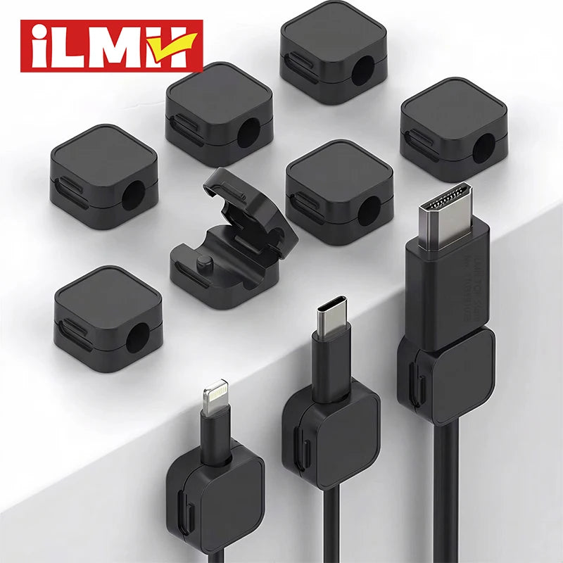 iLMH Non-magnetic Strong Cable Clips Adjustable Cord Holder, Adhesive Under Desk Mgmt Organizer, Hom