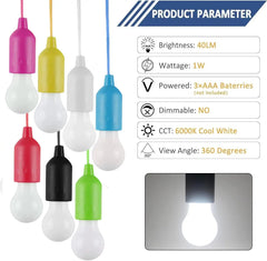 Battery Operated LED Pull Cord Light | Portable Hanging Lantern for Camping, Garden, P close-up view