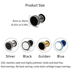 2pcs 316L Stainless Steel Vintage Flat Back Stud Earrings | Unisex Screw Back Cartila alternate view
