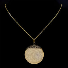 Seal of Seven Archangels Medal Stainless Steel Necklace Seal of Solomon Saint Michael close-up view