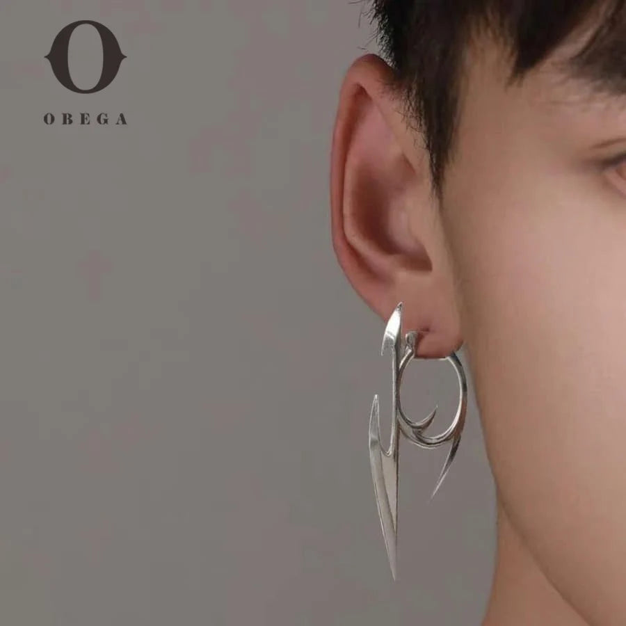 Obega Cyberpunk Spike Hoop Earrings | Unisex Punk Jewelry for Men and Women