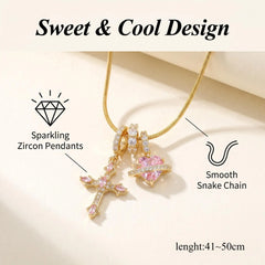 Heart Cross Pendant Necklace for Women Stainless Steel Necklace 14K Gold Plated Snake alternate view