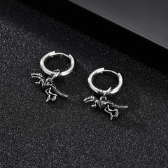 Dinosaur Drop Earrings | Stainless Steel Punk Rock Jewelry for Men and Women alternate view
