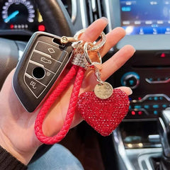 Leather Love Key Chain | Heart-Shaped Car Bag Pendant detail view