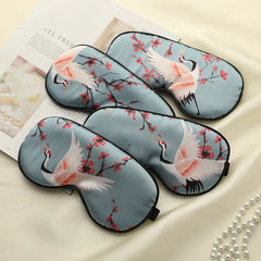 Imitated Silk Sleeping Eye Mask with Crane Print | Adjustable Blindfold for Travel an alternate view