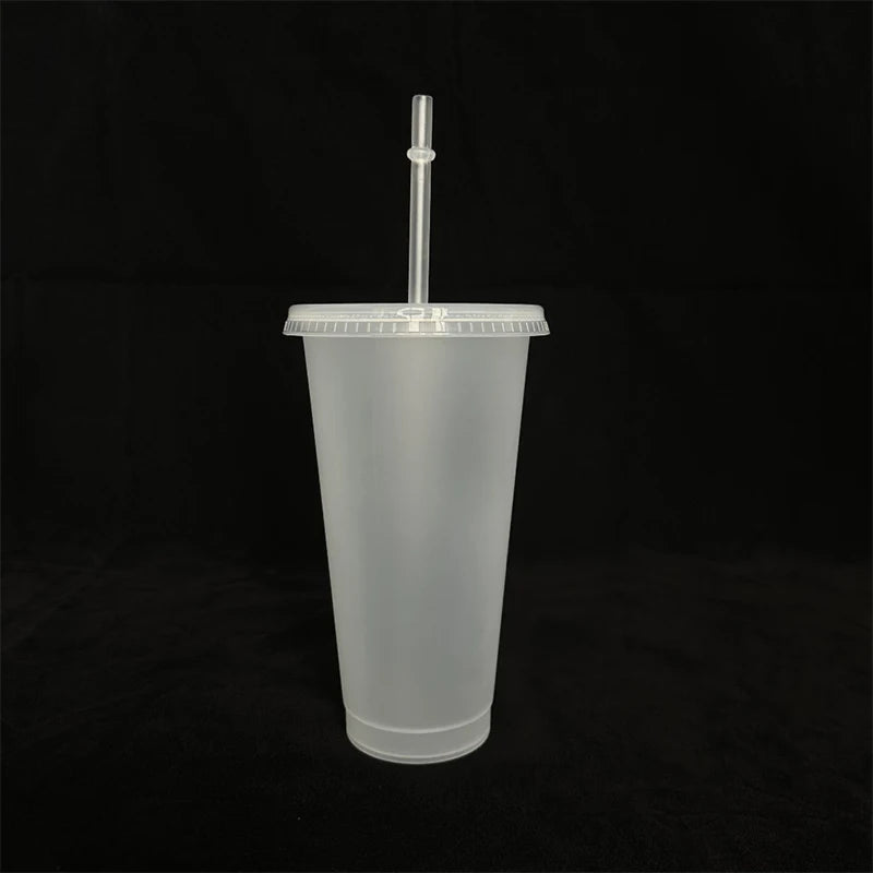710ml White Straw Mug With Lid Color Changing Coffee Mug Reusable Cup Plastic Matte Finish Drinking