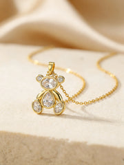 Delicate Cute Pink Zircon Bear Pendant Necklace for Women Girl, Stylish Animal Necklace, Exquisite L