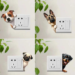 Cute Peeking Dog Animal Light Switch Phone Wall Stickers | Cartoon Decals for Home Decor