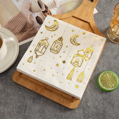 White Paper Napkins with Golden Moon Patterns | Elegant Party Napkins Pack of 20 detail view