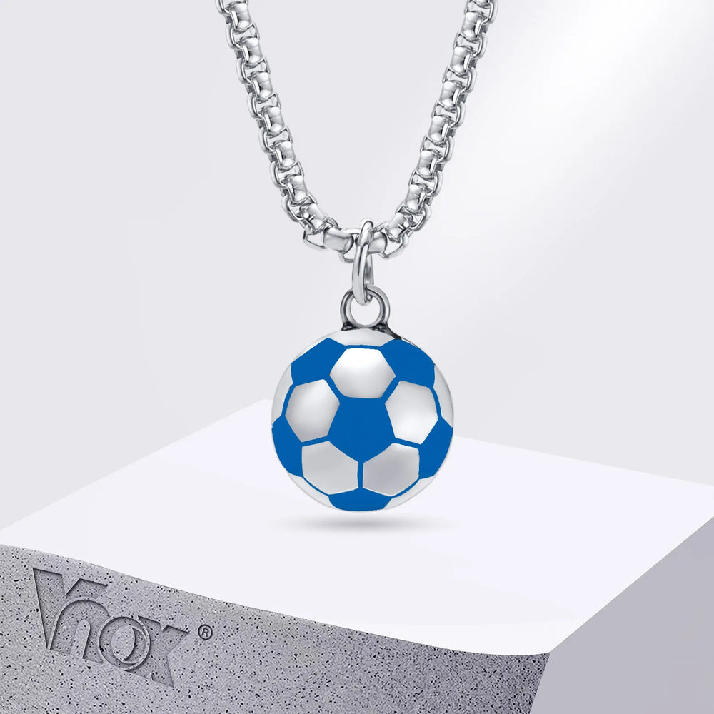 Vnox Lucky 3D Soccer Football Pendant Necklaces for Men Boys, Stainless Steel Collar,Son Athletes Sp