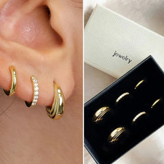 3 Pairs Stainless Steel Crystal Zirconia Hoop Earrings for Women Trendy Simple Gold Plated Circle Pu