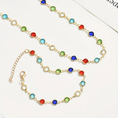 Personalized Color Inlaid Zirconia Jewelry Set | Trendy Necklace and Bracelet for Wome close-up view