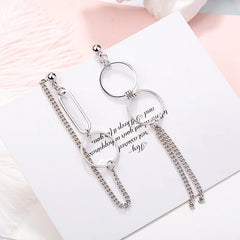 Silver Asymmetrical Geometric Drop Earrings | Trendy Punk Hip Hop Jewelry for Women detail view