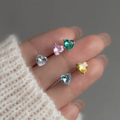 925 Sterling Silver Heart Zircon Piercing Stud Earrings Wedding Luxury Elegant Jewelr alternate view