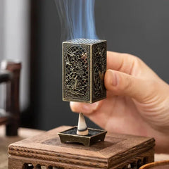 Square Vertical Incense Burner | Small Xiangyun Alloy Holder for Home Aromatherapy