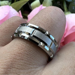 8MM Simple Silver Color Matte Men's Jewelry Groove Stainless Steel Rings Women Wedding close-up view