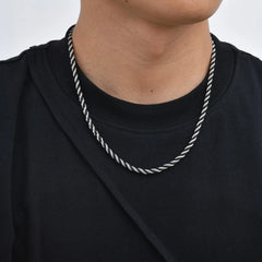 Men's Twisted Chain Necklace | Black Silver Stainless Steel Rope Link alternate view
